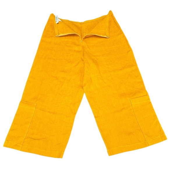 Nina Collection Paris 100% Linen Mustard Cropped Wide-Leg Pant EU 3 US 10/12 - Picture 4 of 6